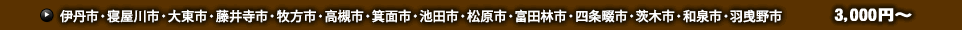 伊丹市・寝屋川市・大東市・藤井寺市・牧方市・高槻市・箕面市・池田市・松原市・富田林市・四条畷市・茨木市・和泉市・羽曵野市 3,000円